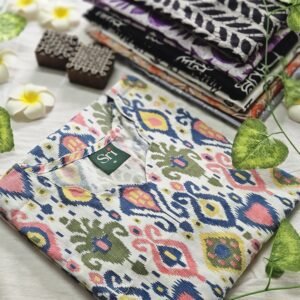 Women’s cotton printed kurti with multicolor ikat ethnic pattern