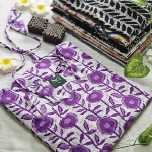Women’s cotton printed kurti with purple floral ethnic pattern