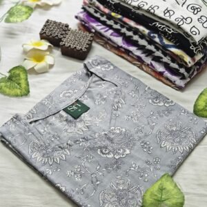 Women’s cotton printed kurti with grey floral ethnic pattern