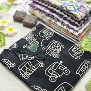 Women’s cotton printed kurti with black auto motif ethnic pattern