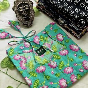 Women’s Cotton Kurti – Green Lotus Bloom Print