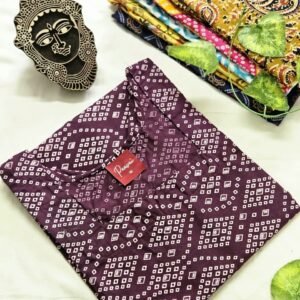 Women’s cotton printed kurti with maroon diamond grid pattern