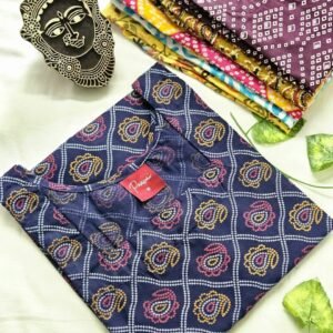 Women’s cotton printed kurti with navy circular heritage pattern
