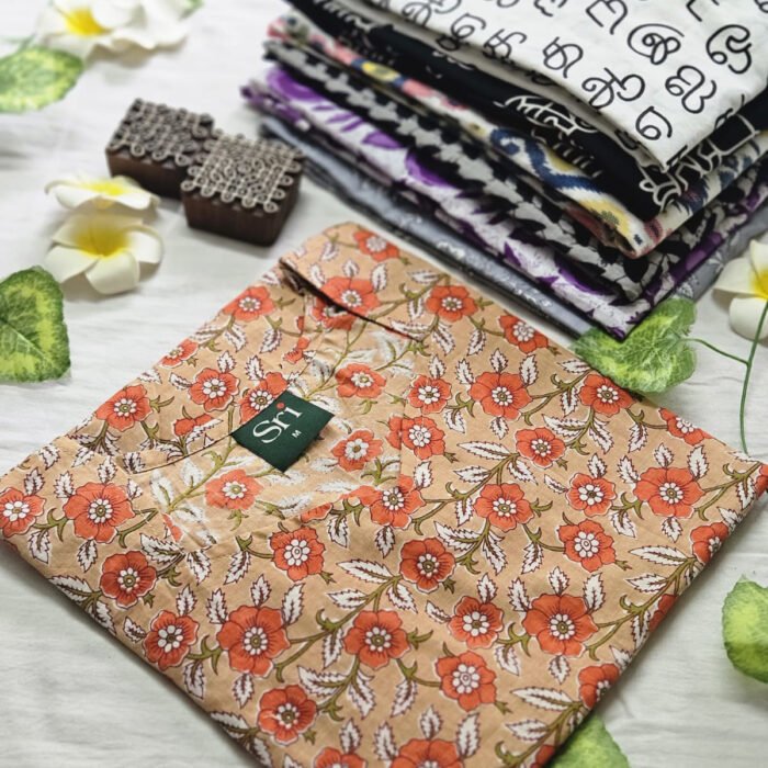 Women’s cotton kurti with beige floral garden print