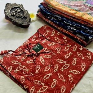 Women’s rust cotton kurti with traditional fish motif print