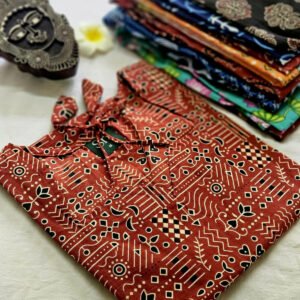 Women’s rust cotton kurti with tribal geometric print