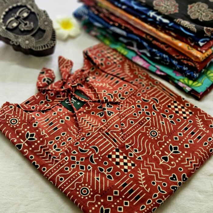 Women’s rust cotton kurti with tribal geometric print