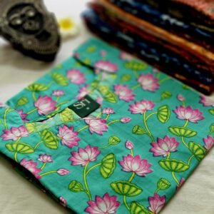 Women’s green cotton kurti with lotus floral print