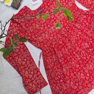 cotton _red full-sleeve peplum top.