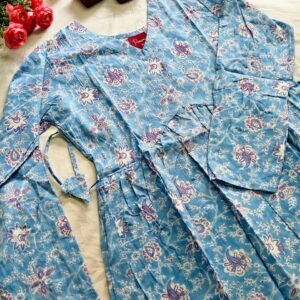 Sky Blue Floral Peplum Top.”