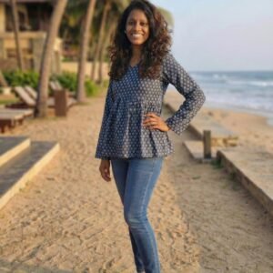 “Navy Blue Peplum Top