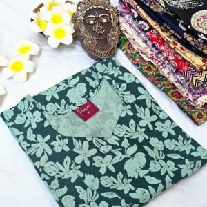 Teal Floral Block Print Cotton Kurti
